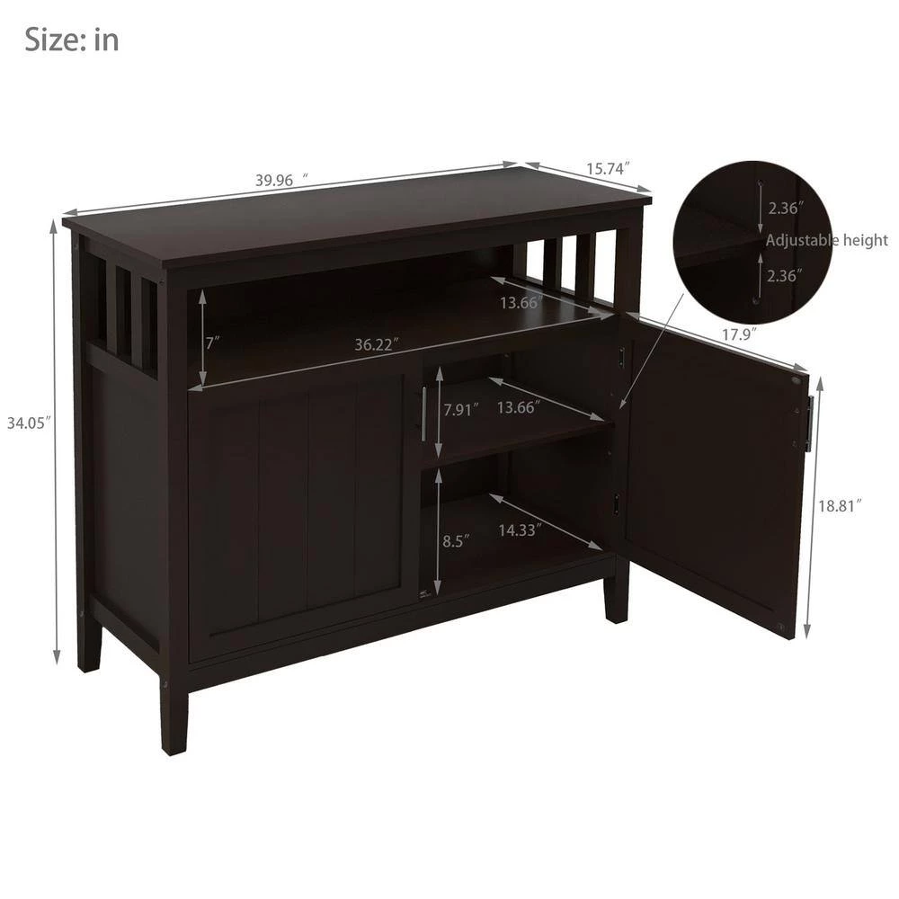 Brown Kitchen Storage Sideboard and Buffet Server Cabinet with 2-Shelves by Magic Home 5 Brown Kitchen Storage Sideboard and Buffet Server Cabinet with 2-Shelves by Magic Home - Image 3