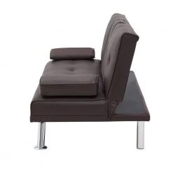 67 in. Black PU Twin Size Sleeper Bed 2 Seats Loveseats With 2 Cup Holders by Magic Home -Cheap Tidoin Store brown magic home sofa beds cs w22307770 44 1000