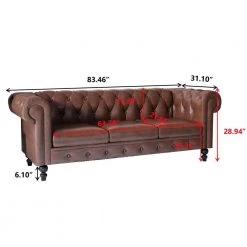 83.46 in. Rolled Arm Classic 2-Piece Faux Leather PU Tufted Straight Sofa with Pillows in Brown by Magic Home -Cheap Tidoin Store brown magic home sofas couches mh sf110pu c3 1000