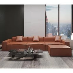 140 in. Convertible Square Arm Leathaire Polyester L Shaped Sectional Sofa with Ottomans in Brown by Magic Home -Cheap Tidoin Store brown magic home sofas couches mh sf116ta 31 1000