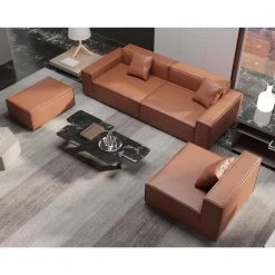 140 in. Convertible Square Arm Leathaire Polyester L Shaped Sectional Sofa with Ottomans in Brown by Magic Home -Cheap Tidoin Store brown magic home sofas couches mh sf116ta 4f 1000