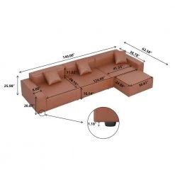 140 in. Convertible Square Arm Leathaire Polyester L Shaped Sectional Sofa with Ottomans in Brown by Magic Home -Cheap Tidoin Store brown magic home sofas couches mh sf116ta c3 1000