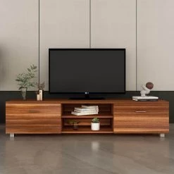 62.99 in. Walnut Media Console Entertainment Center Storage TV Stand for TV Up to 70 in. by Magic Home