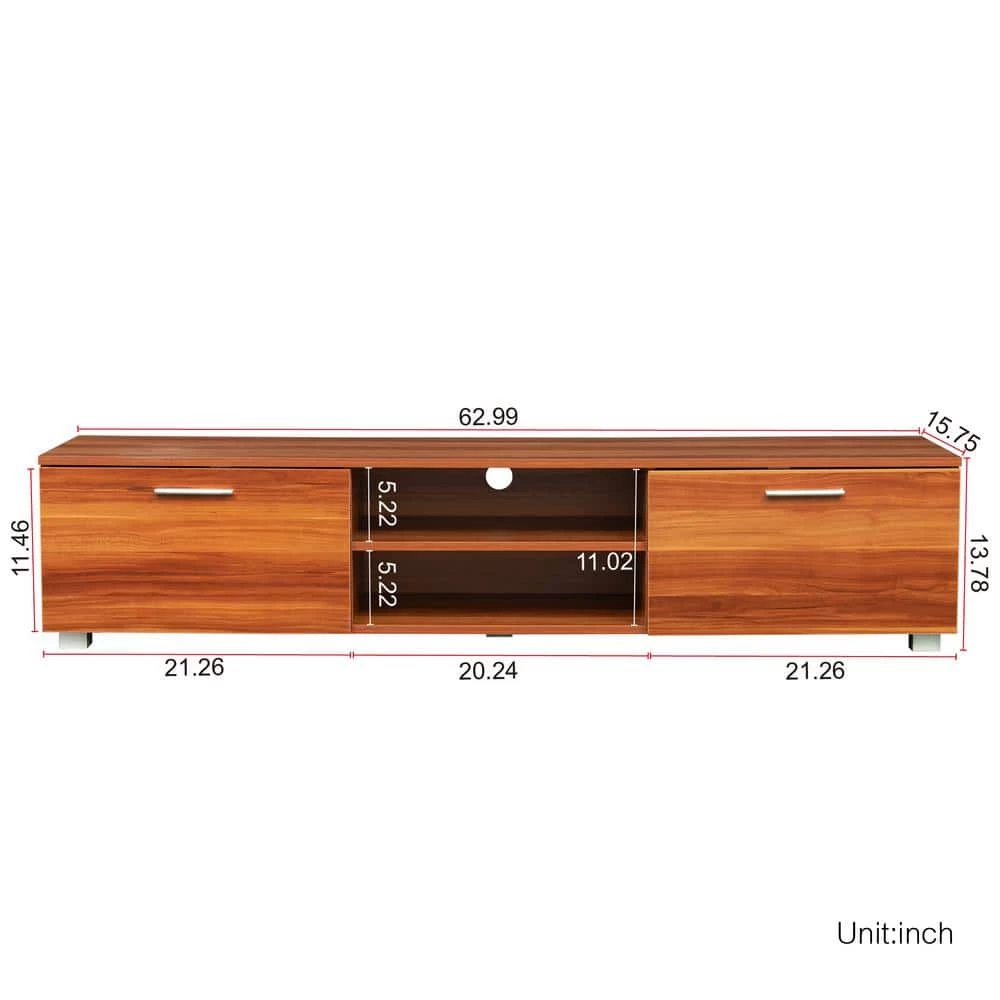 62.99 in. Walnut Media Console Entertainment Center Storage TV Stand for TV Up to 70 in. by Magic Home 5 62.99 in. Walnut Media Console Entertainment Center Storage TV Stand for TV Up to 70 in. by Magic Home - Image 3