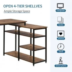 47.25 in. Retangular L-Shaped Vintage Brown Home Office Computer Corner Desk with Open Shelves by Magic Home -Cheap Tidoin Store brown magic home writing desks cs wf194826aad 76 1000