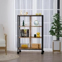 28.35 in. Wide Brown Rectangular 4-Shelves Accent Bookcase with 4-Wheel by Tidoin -Cheap Tidoin Store brown tidoin bookcases bookshelves fug ydw9 350 31 1000