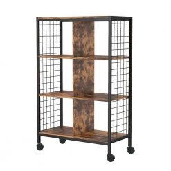 28.35 in. Wide Brown Rectangular 4-Shelves Accent Bookcase with 4-Wheel by Tidoin