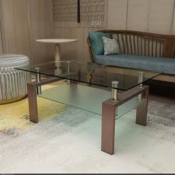 39 .4 in. L Brown 17.7 in. H Rectangle Metal Coffee Table with Glass Top by Tidoin -Cheap Tidoin Store brown tidoin coffee tables dm ydw4 037 31 1000