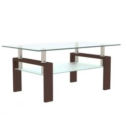 39 .4 in. L Brown 17.7 in. H Rectangle Metal Coffee Table with Glass Top by Tidoin