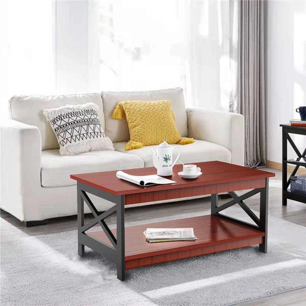21.65 in. D x 39.37 in. W x 17.71 in. H Brown Standard Rectangle Coffee Table by Tidoin 4 21.65 in. D x 39.37 in. W x 17.71 in. H Brown Standard Rectangle Coffee Table by Tidoin - Image 2