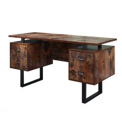 59.02 in. Rectangular Brown Wood 4-Drawers Computer Desk with Black Metal Leg by Tidoin -Cheap Tidoin Store brown tidoin computer desks lzx ydct 01rc 4f 1000