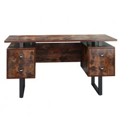 59.02 in. Rectangular Brown Wood 4-Drawers Computer Desk with Black Metal Leg by Tidoin