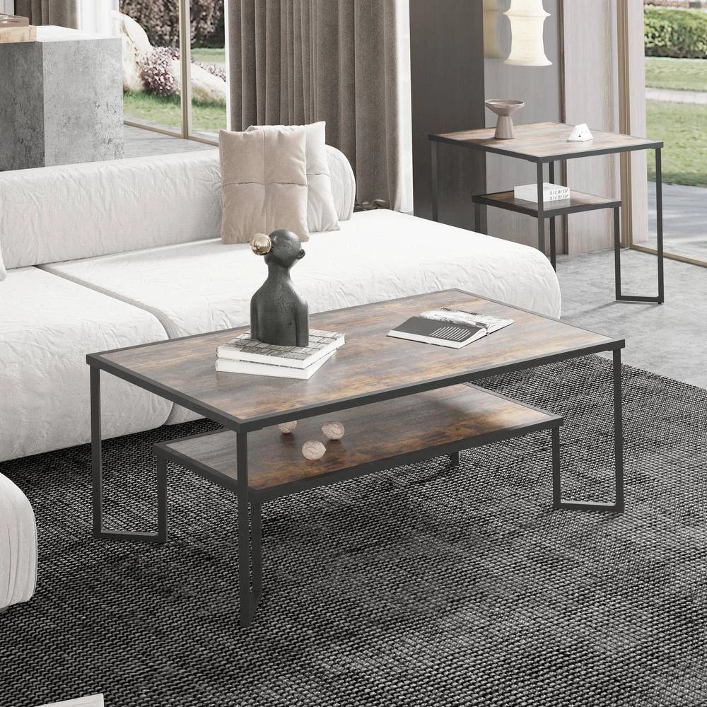 48 in. Brown 18 in. Rectangle Wood Top End Table with 1-Tier Storage-Shelf by Tidoin 8 48 in. Brown 18 in. Rectangle Wood Top End Table with 1-Tier Storage-Shelf by Tidoin - Image 6