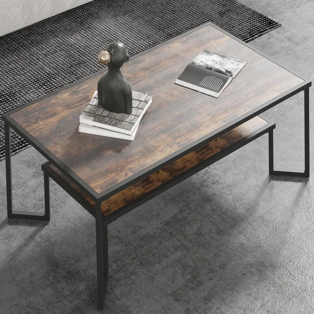 48 in. Brown 18 in. Rectangle Wood Top End Table with 1-Tier Storage-Shelf by Tidoin 6 48 in. Brown 18 in. Rectangle Wood Top End Table with 1-Tier Storage-Shelf by Tidoin - Image 4