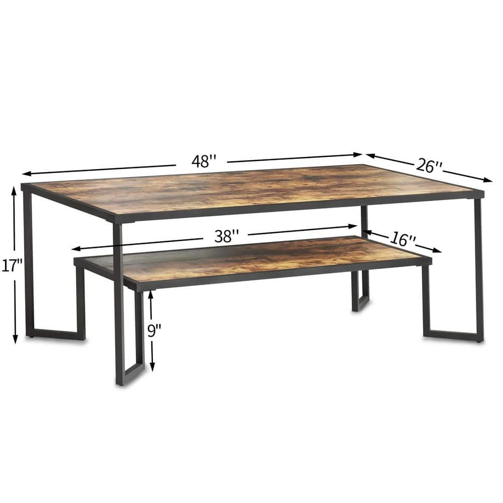 48 in. Brown 18 in. Rectangle Wood Top End Table with 1-Tier Storage-Shelf by Tidoin 5 48 in. Brown 18 in. Rectangle Wood Top End Table with 1-Tier Storage-Shelf by Tidoin - Image 3