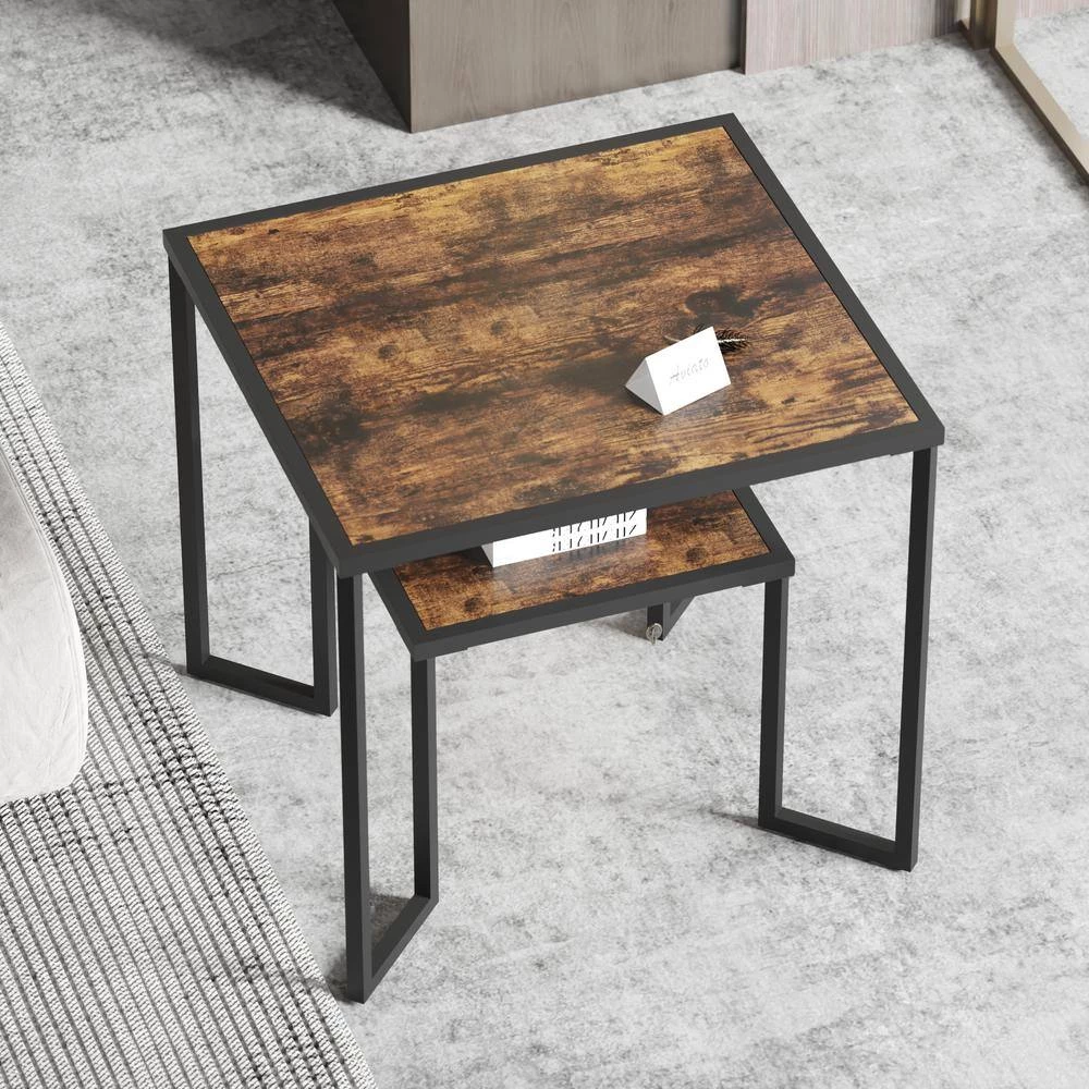 26 in. Brown 24 in. Square Wood Top End Table with 2-Tier Storage-Shelf by Tidoin 8 26 in. Brown 24 in. Square Wood Top End Table with 2-Tier Storage-Shelf by Tidoin - Image 6