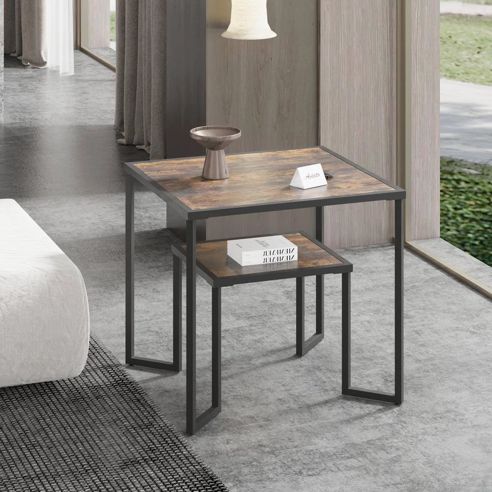 26 in. Brown 24 in. Square Wood Top End Table with 2-Tier Storage-Shelf by Tidoin 4 26 in. Brown 24 in. Square Wood Top End Table with 2-Tier Storage-Shelf by Tidoin - Image 2