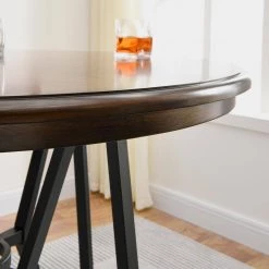 40.24 in. Round Brown Wood Top with Black Metal Leg by Tidoin -Cheap Tidoin Store brown tidoin kitchen dining tables lzx ydbz 59cr 1f 1000