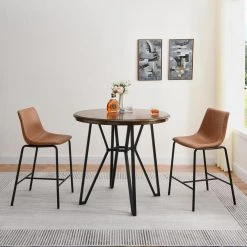 40.24 in. Round Brown Wood Top with Black Metal Leg by Tidoin -Cheap Tidoin Store brown tidoin kitchen dining tables lzx ydbz 59cr 44 1000