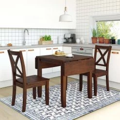 48 in. 3-Piece Drop Leaf Breakfast Nook Wood Dining Table Set with Chairs, Brown by Magic Home