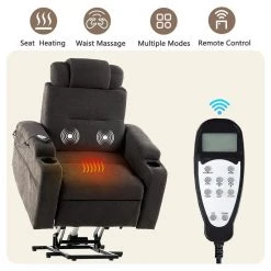 Power Reomte Control Lift Upholstered Extra-wide Seat Recliner Chair with Heat,Massage,Pocket and Cup Holder, Dark Brown by Magic Home -Cheap Tidoin Store dark brown magic home recliners cs wf197819aae 4f 1000