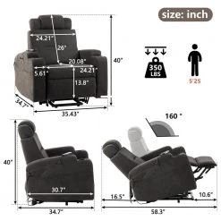 Power Reomte Control Lift Upholstered Extra-wide Seat Recliner Chair with Heat,Massage,Pocket and Cup Holder, Dark Brown by Magic Home -Cheap Tidoin Store dark brown magic home recliners cs wf197819aae c3 1000