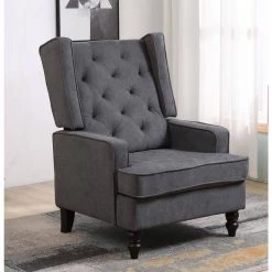 Dark Gray Polyester Linen Comfortable Rocking Chair Accent Chair with Arms by Magic Home