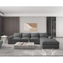 5-Piece 150 in. W Linen Rectangular Moveable Sectional Sofa with Ottoman in Dark Gray by Magic Home -Cheap Tidoin Store dark gray magic home sectional sofas mh sf106g 31 1000
