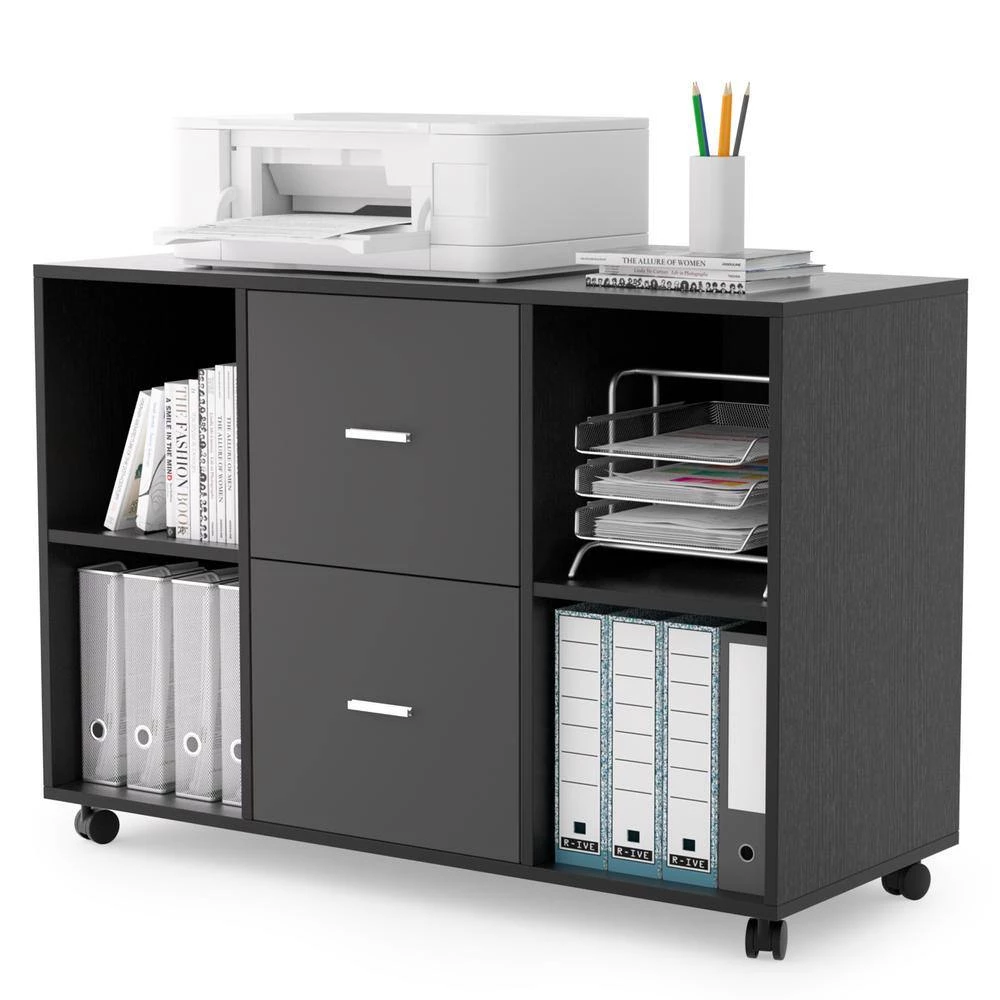 38.98 in. W x 15.75 in. D x 26.77 in. H Dark Gray File Cabinet with 2 Drawers,4 Open Shelves and 4 Wheels by Tidoin 7 38.98 in. W x 15.75 in. D x 26.77 in. H Dark Gray File Cabinet with 2 Drawers,4 Open Shelves and 4 Wheels by Tidoin - Image 5