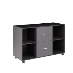 38.98 in. W x 15.75 in. D x 26.77 in. H Dark Gray File Cabinet with 2 Drawers,4 Open Shelves and 4 Wheels by Tidoin
