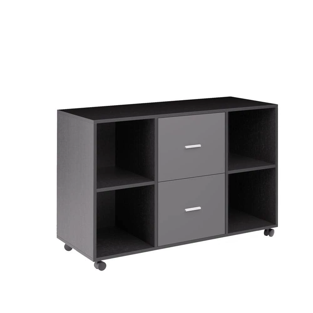 38.98 in. W x 15.75 in. D x 26.77 in. H Dark Gray File Cabinet with 2 Drawers,4 Open Shelves and 4 Wheels by Tidoin 3 38.98 in. W x 15.75 in. D x 26.77 in. H Dark Gray File Cabinet with 2 Drawers,4 Open Shelves and 4 Wheels by Tidoin
