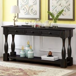64.2 in. L Distressed Black Rectangle Solid Wood Console Table with Drawers and Shelf by Magic Home 16 64.2 in. L Distressed Black Rectangle Solid Wood Console Table with Drawers and Shelf by Magic Home -Cheap Tidoin Store distressed black magic home console tables cs wf193795aab 31 1000