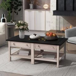 47 in. Classical Wooden Espresso Storage Cocktail Coffee Table with Shelf and Two Drawers by Magic Home -Cheap Tidoin Store espresso magic home coffee tables cs wf188190daa d4 1000