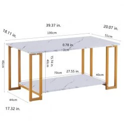 39.37 in.W Gold Marble MDF Rectangle 2 Layers Iron Coffee Table by Magic Home 12 39.37 in.W Gold Marble MDF Rectangle 2 Layers Iron Coffee Table by Magic Home -Cheap Tidoin Store gold magic home end side tables cs wf193717aad c3 1000