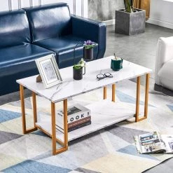 39.37 in.W Gold Marble MDF Rectangle 2 Layers Iron Coffee Table by Magic Home 16 39.37 in.W Gold Marble MDF Rectangle 2 Layers Iron Coffee Table by Magic Home -Cheap Tidoin Store gold magic home end side tables cs wf193717aad fa 1000