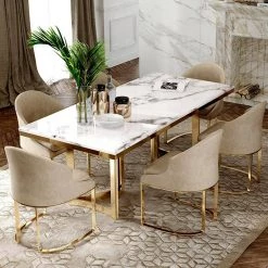 55.12 in.Modern Marble Dining Table with White Rectangular Tabletop and Gold Stainless Legs (Seat 4) by Magic Home -Cheap Tidoin Store gold magic home kitchen dining tables pv dt006hyxh180 31 1000