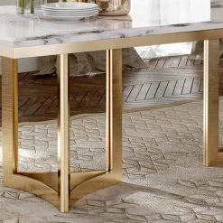 55.12 in.Modern Marble Dining Table with White Rectangular Tabletop and Gold Stainless Legs (Seat 4) by Magic Home -Cheap Tidoin Store gold magic home kitchen dining tables pv dt006hyxh180 4f 1000