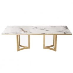 55.12 in.Modern Marble Dining Table with White Rectangular Tabletop and Gold Stainless Legs (Seat 4) by Magic Home