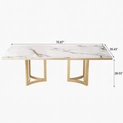 55.12 in.Modern Marble Dining Table with White Rectangular Tabletop and Gold Stainless Legs (Seat 4) by Magic Home -Cheap Tidoin Store gold magic home kitchen dining tables pv dt006hyxh180 c3 1000