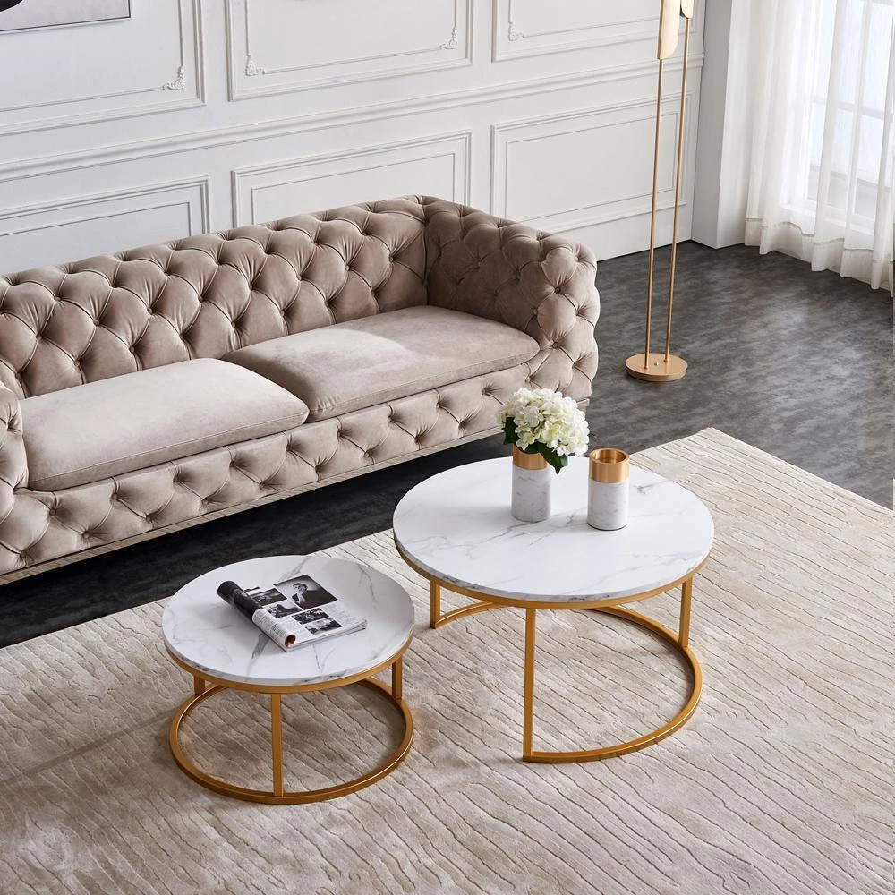 31.5 in. Golden Metal Frame with Marble Color Top Round Modern Nesting Coffee Table by Magic Home 10 31.5 in. Golden Metal Frame with Marble Color Top Round Modern Nesting Coffee Table by Magic Home - Image 8
