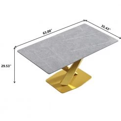 62.99 in. Modern Gold Rectangular Sintered Stone Kitchen Dining Table with Solid Gold Carbon Steel Base by Magic Home -Cheap Tidoin Store gray and gold magic home kitchen dining tables mh dtt16g dtl3g c3 1000