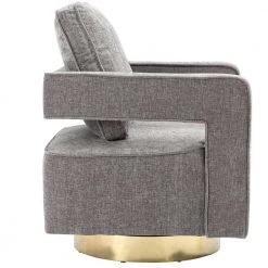 30.7 in. Chenille Fabric Swivel Accent Leisure Arm Chair With Gold Stainless Steel Base, Gray by Magic Home -Cheap Tidoin Store gray magic home accent chairs ows dw300 44 1000