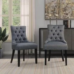 Gray Color Fabric Rubber Wood Legs Dinng Chairs Side Chairs with Nailheads (Set of 2) by Magic Home