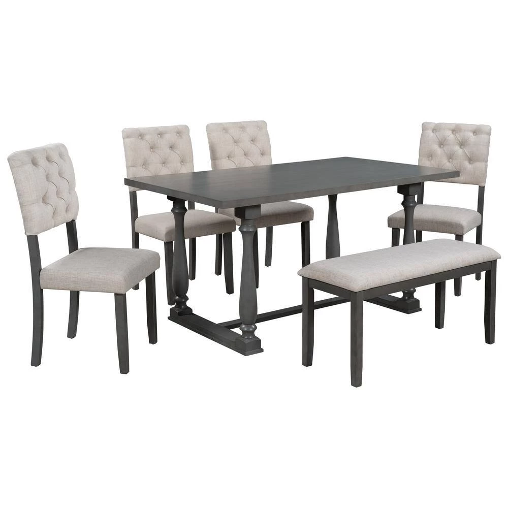 6-Piece Rectangular Gray Wood Top Dining Room Set Seats-6 with Special-Shaped Legs by Magic Home 4 6-Piece Rectangular Gray Wood Top Dining Room Set Seats-6 with Special-Shaped Legs by Magic Home - Image 2