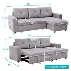 90 in. Reversible Pull Out Full Size Sleeper Sofa Bed L-Shaped Sectional Corner Sofa with Storage Chaise by Magic Home -Cheap Tidoin Store gray magic home kitchen dining tables cs gs000056aae 40 1000