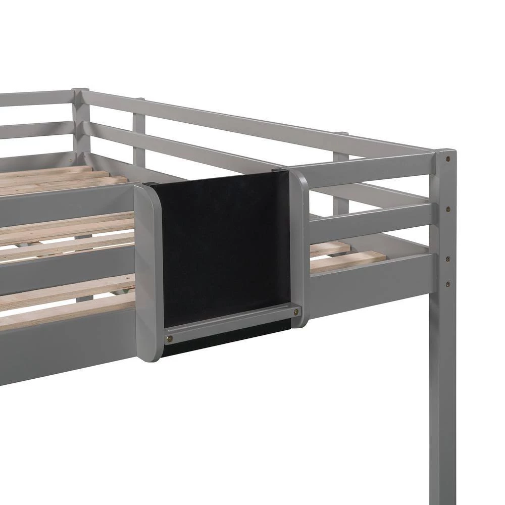 78.1 in. Gray Full Size Wood Loft Bed Bed with Slide, Stair and Chalkboard by Magic Home 6 78.1 in. Gray Full Size Wood Loft Bed Bed with Slide, Stair and Chalkboard by Magic Home - Image 4