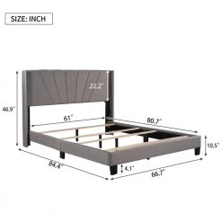 Queen Size Velvet Upholstered Box Spring Needed Platform Bed,Gray by Magic Home -Cheap Tidoin Store gray magic home platform beds cs wf192434aal c3 1000
