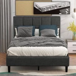 Gray Twin Size Upholstered Diamond Stitched Platform Bed by Magic Home -Cheap Tidoin Store gray magic home platform beds cs wf193133eaa 31 1000