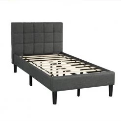 Gray Twin Size Upholstered Diamond Stitched Platform Bed by Magic Home