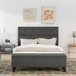 Gray Queen Size Upholstered Platform Bed with Storage Case by Magic Home -Cheap Tidoin Store gray magic home platform beds cs wf194472aae 31 1000